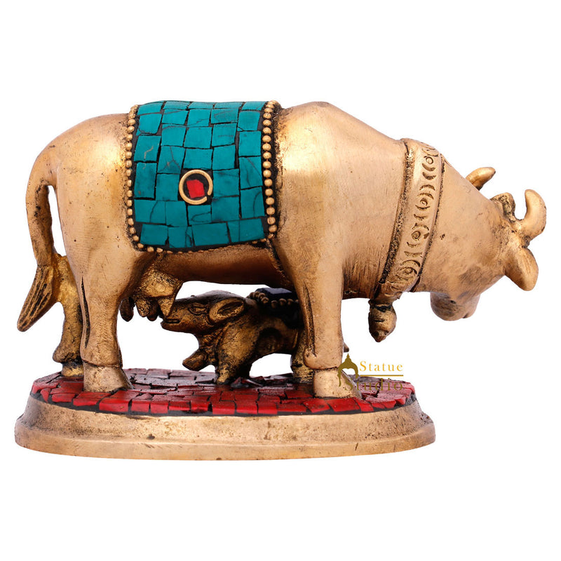 Hindu Sacred Pure Holy Cow Calf Mini Small Idol Religious Décor Statue Item 3"