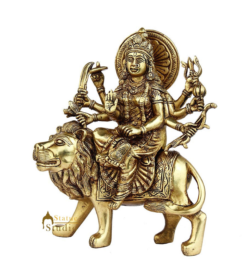 Brass hindu goddess handicraft maa durga murti statue idol religious décor 9"