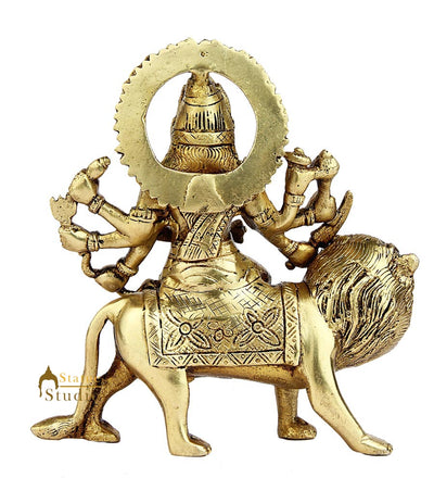 Antique brass hand made hindu goddess religious durga statue idol figure 6"