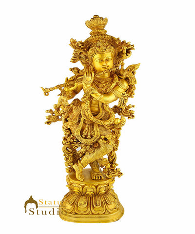 Brass Handicraft Standing Lord Krishna Statue Décor Showpiece Idol 29"