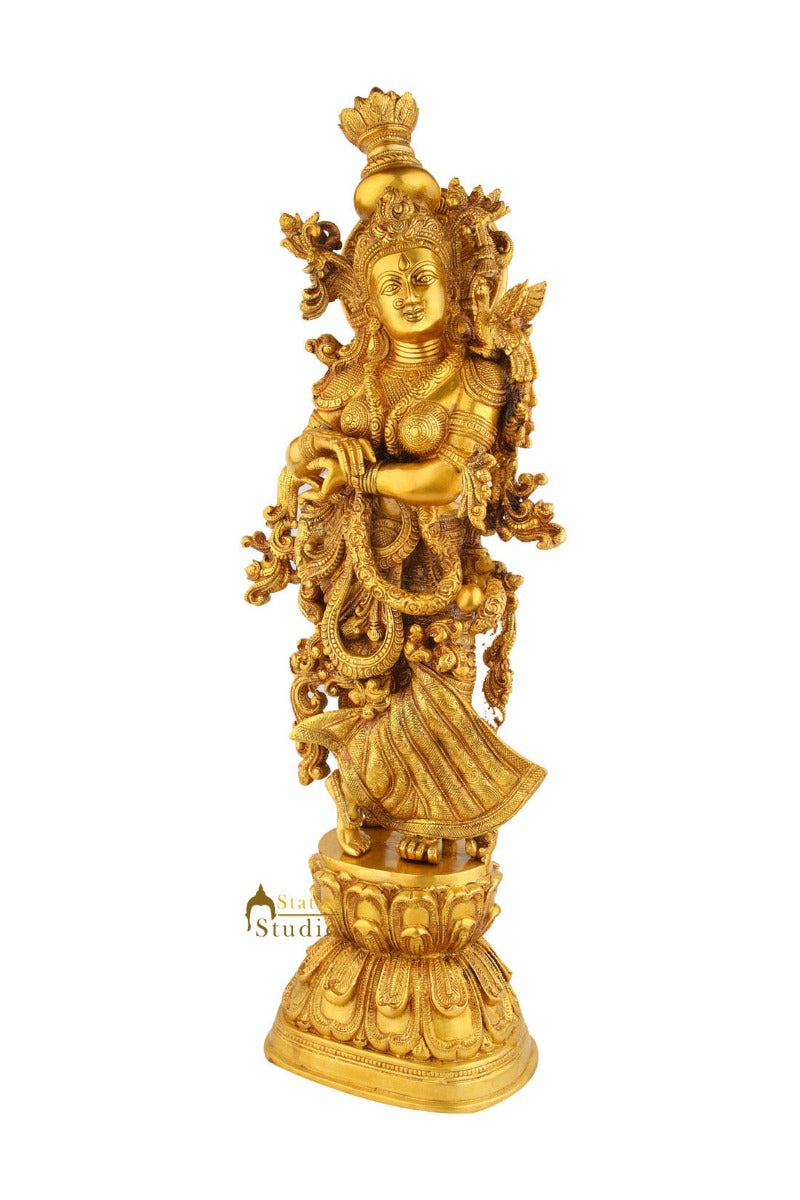 Brass Handicraft Standing Goddess Radha Statue Décor Showpiece Idol 29"