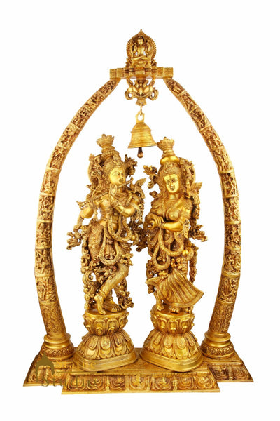 Brass Large Size Radha Krishna With Removable Temple Set Décor 4 Feet Statue