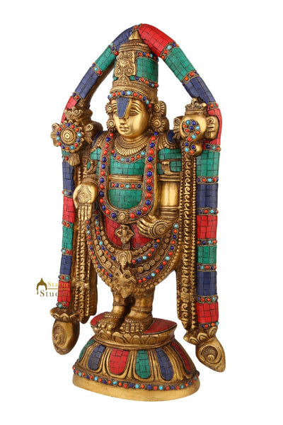 Indian Brass Tirupati Balaji Large Religious Home Décor Idol Inlay Statue 2 Feet