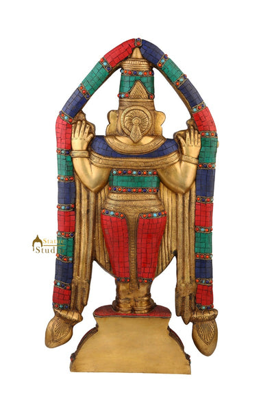 Indian Brass Tirupati Balaji Large Religious Home Décor Idol Inlay Statue 2 Feet