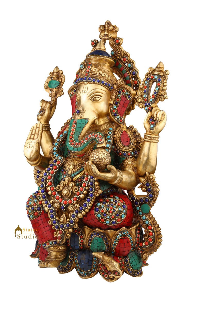 Indian Hindu Lord Ganesha Idol Large Size Ganpati Big Décor 2 Feet Inlay Statue