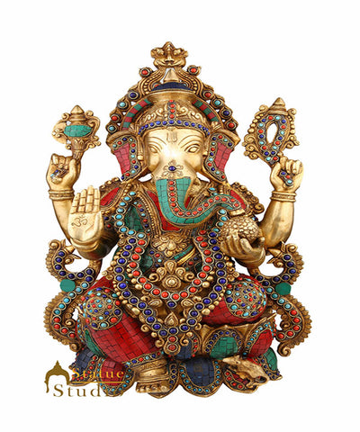 Indian Hindu Lord Ganesha Idol Large Size Ganpati Big Décor 2 Feet Inlay Statue