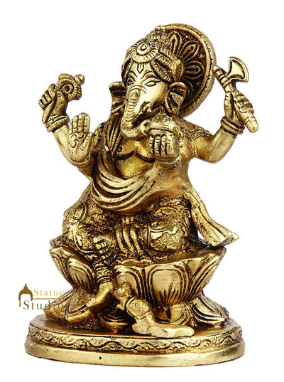 Brass indian hindu gods figure elephant lord ganesha hinduism idol statue 5"