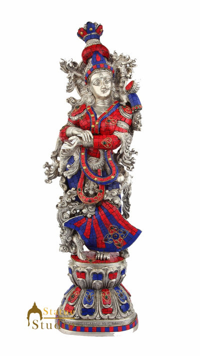Brass Handicraft Standing Goddess Radha Statue Décor Inlay Showpiece Idol 29"