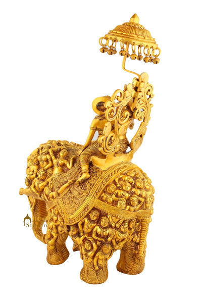 Vintage Brass Radha Krishna Masterpiece Home Décor Idol Statue On Elephant 20"