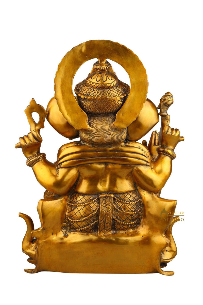 Antique Ganesha Idol Ganpati Sitting On Elephant Trunk Décor Gift Statue 20"