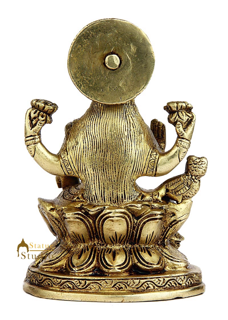 Brass hindu goddess of wealth maa lakshmi statue religious idol figurine 5"