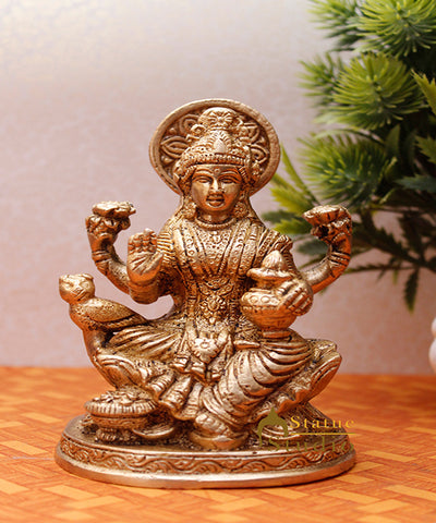 Brass hindu goddess of wealth maa lakshmi statue religious idol figurine 5"