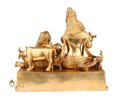 Vintage Brass Radha Krishna Masterpiece Home Décor Large Idol Statue On Base 17"