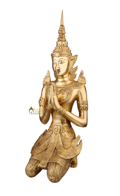 Indian Brass Chinese Look Welcome Décor Namaskar Lady Showpiece on Knees 22"