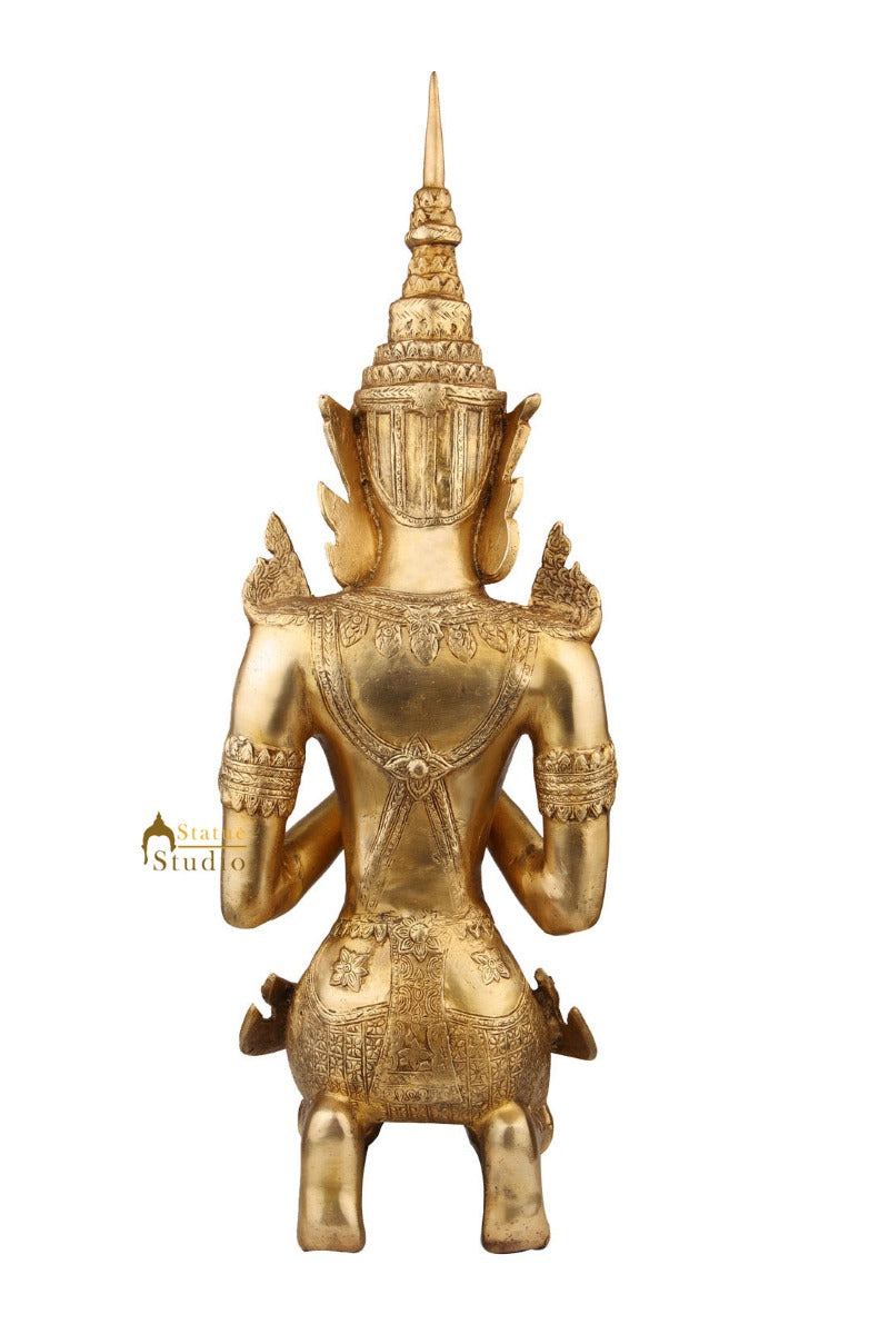 Indian Brass Chinese Look Welcome Décor Namaskar Lady Showpiece on Knees 22"