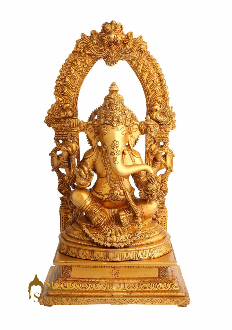 Vintage Brass Hindu God Ganesh Ganpat Vinayak Religious Décor Idol Statue 15"