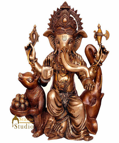 Indian Brass Ganesh Murti Ganpati Idol Religious Décor Large Lucky Statue 2 Feet
