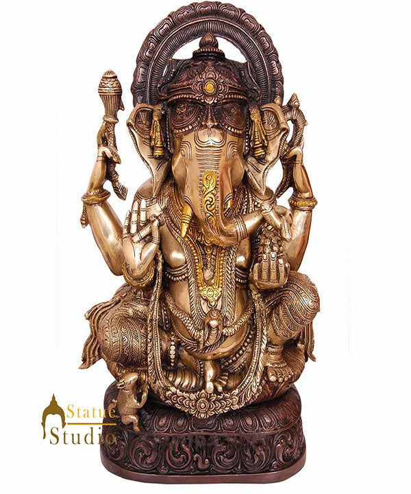 South Indian Style Bronze Ganesha Religious Lucky Décor Ganpati Statue Idol 19"