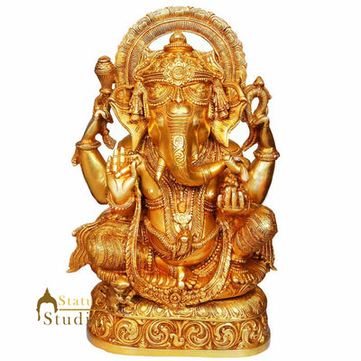 Vintage Brass Indian Hindu God Ganesha Lambodar Ganpati Statue Idol Figurine 19"