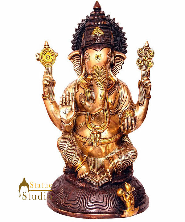 South Indian Style Bronze Ganesha Religious Lucky Décor Ganpati Statue Idol 14"