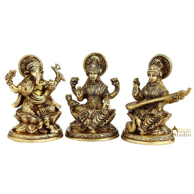 Brass hindu gods and goddess ganesha laxmi saraswati religious décor art 5"