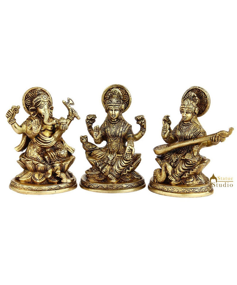 Brass hindu gods and goddess ganesha laxmi saraswati religious décor art 5"