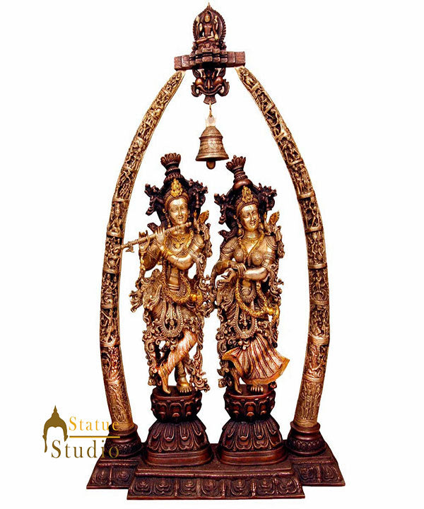 Large Size Brass Tusk Set Radha Krishna Temple Statue Big Home Décor Idol 4 Feet