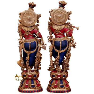 Vintage Handmade Brass Hindu God Radha Krishna Pair Statue Décor Gift Idol 29"