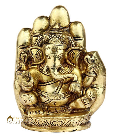 Indian lord elephant ganesha carved under palm statue religious décor 6"