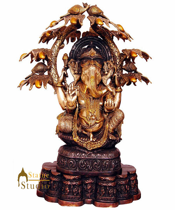 Antique Large Size Hindu God Ganesha Under the Tree Décor Statue Ganpat Idol 27"