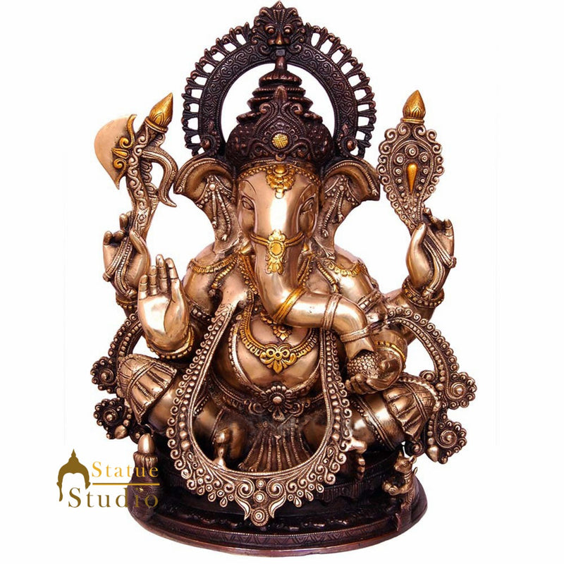 South Indian Antique Hindu God Ganesh Lucky Décor Gift Ganpat Murti Statue 20"