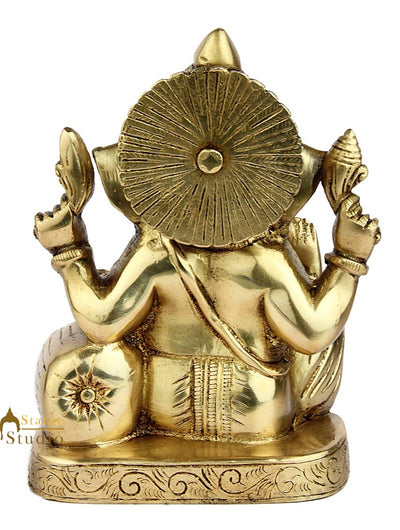 Brass hindu god lord ganesha sitting on couch indian hand made statue 6"