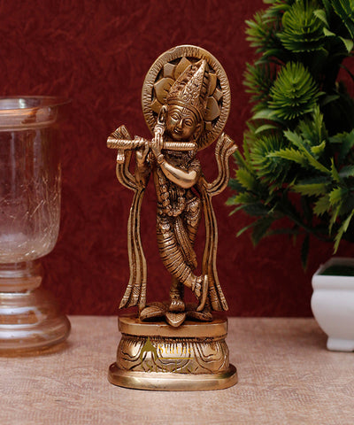 Antique Brass Krishna Idol with Flute