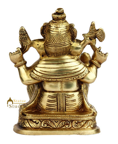 Brass hindu gods elephant lord ganesha statue figure murti religious idol 6"