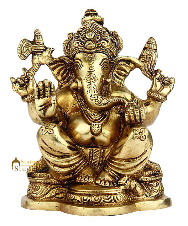 Brass hindu gods elephant lord ganesha statue figure murti religious idol 6"