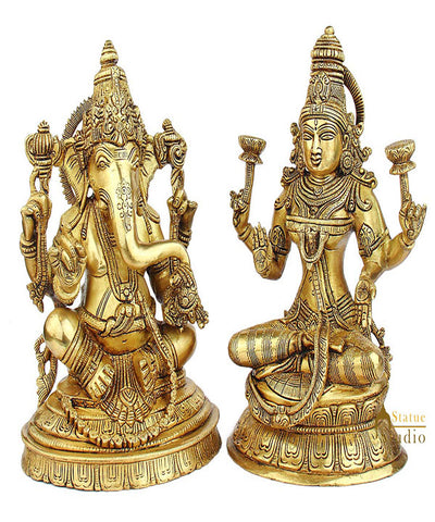 Brass south india style lord ganesha laxmi jewellery statue religious décor 10"