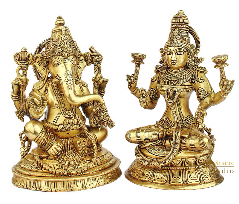 Brass south india style lord ganesha laxmi jewellery statue religious décor 10"