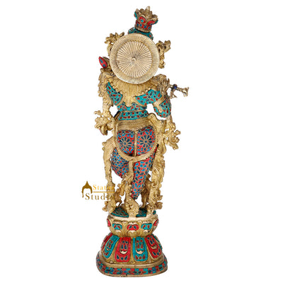 Brass Very Fine Inlay Krishna Religious Gift Décor Statue Masterpiece Idol 29"