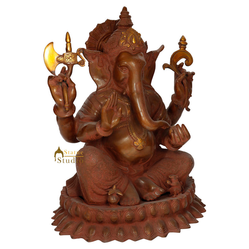Large Antique Finish Lord Ganpati Murti Fine Ganesh Lucky Décor Gift Statue 22"