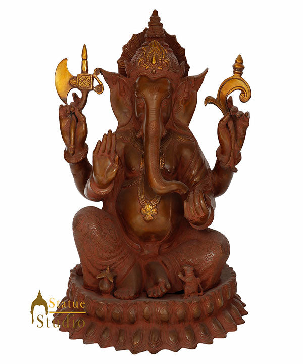Large Antique Finish Lord Ganpati Murti Fine Ganesh Lucky Décor Gift Statue 22"