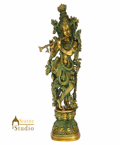 Indian Brass Lord Krishna God Statue Murti Religious Décor Idol Showpiece 29"