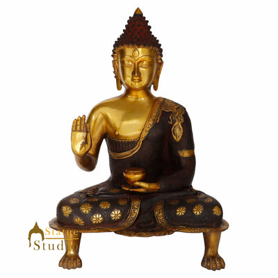 Indian Brass Blessing Buddha Statue Home Décor Antique Finish Idol Gift 21"