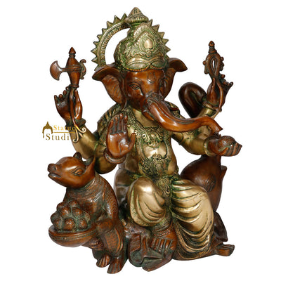 Exclusive Fine Large Ganpati Idol With Mouse Ganesha Religious Décor Statue 22"