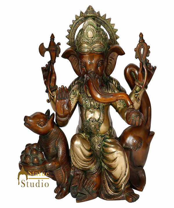 Exclusive Fine Large Ganpati Idol With Mouse Ganesha Religious Décor Statue 22"