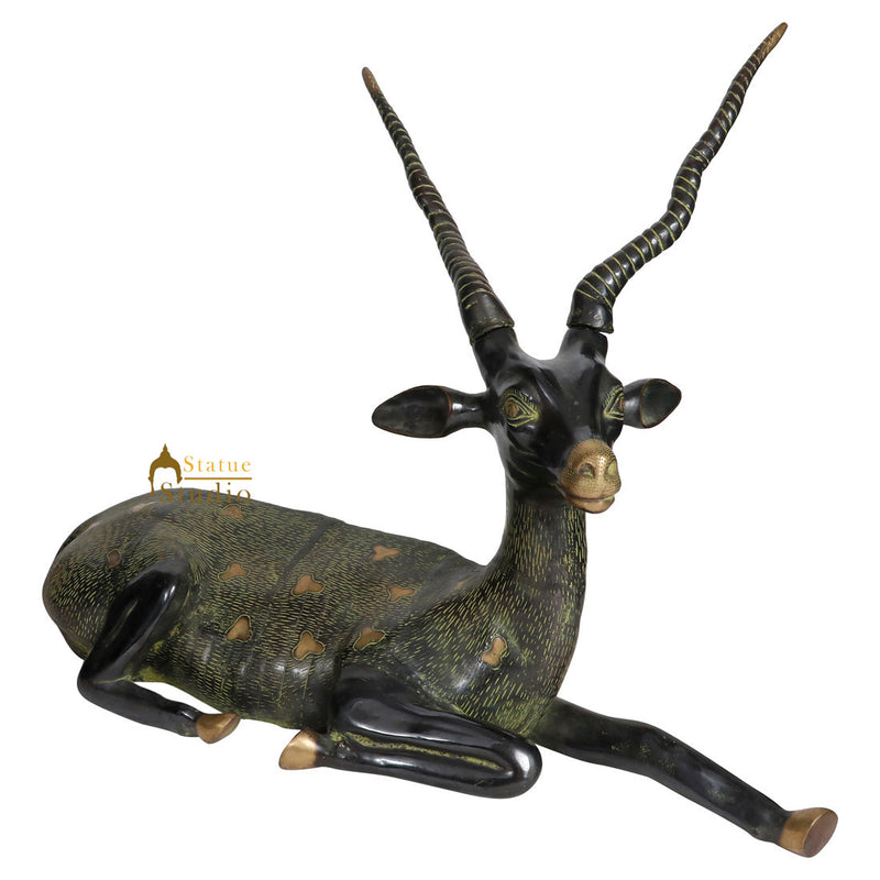 Indian Brass Home Garden Décor Sitting Deer Statue Figurine Showpiece Pair 17"