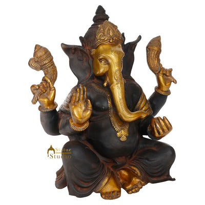 Antique Finish Brass Hindu God Lord Ganesha Statue Spiritual Décor Fine Idol 20"