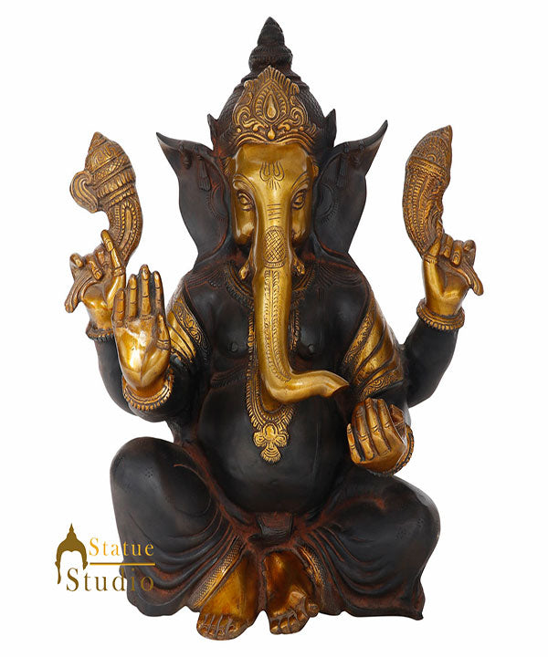 Antique Finish Brass Hindu God Lord Ganesha Statue Spiritual Décor Fine Idol 20"
