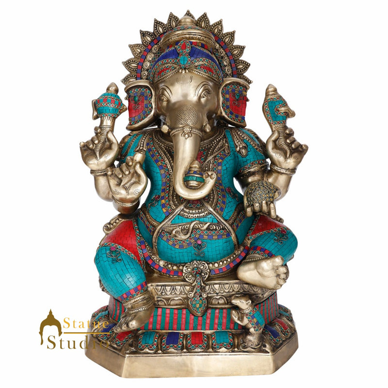 Large Size Fine Inlay Work Lord Ganesha Idol Ganpati Moorti Décor Statue 3 Feet