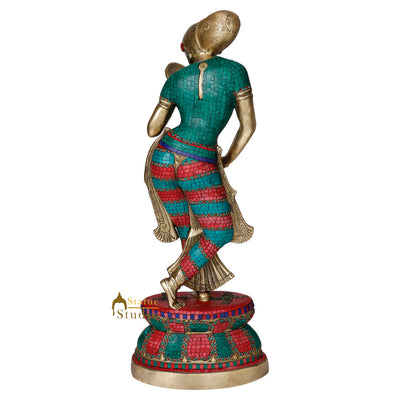 Indian Celestial Lucky Decor Standing Lady With Mirror Statue Showpiece 3 Feet