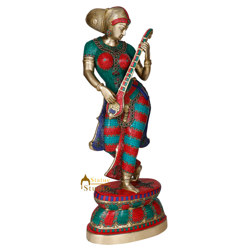 Indian Celestial Lucky Decor Standing Lady With Sitar Statue Showpiece 3 Feet